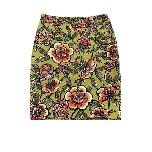 Loft Tweed Pencil Skirt Size 8 Retro Floral Pattern Green Lined 70’s Statement - Picture 1 of 6